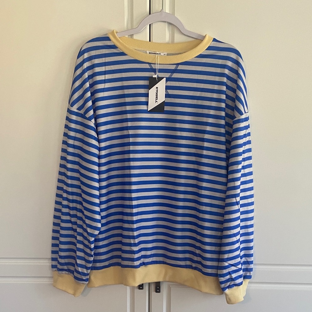 Blue & Cream Striped Crewneck Sweater
